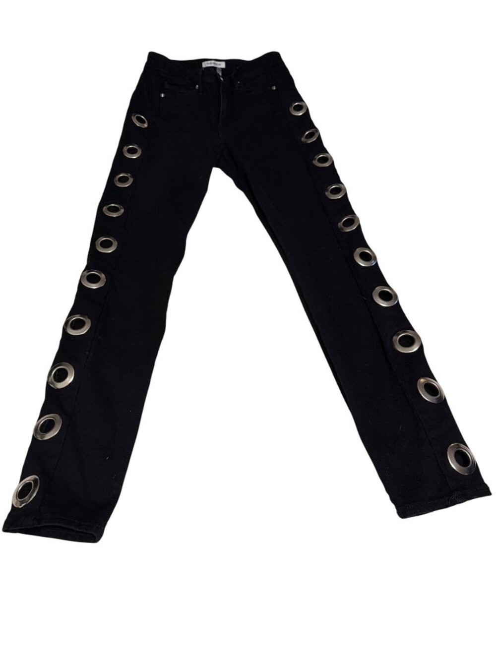 Good American Womens Black Skinny Jeans With Side Grommet Detailing Size 8